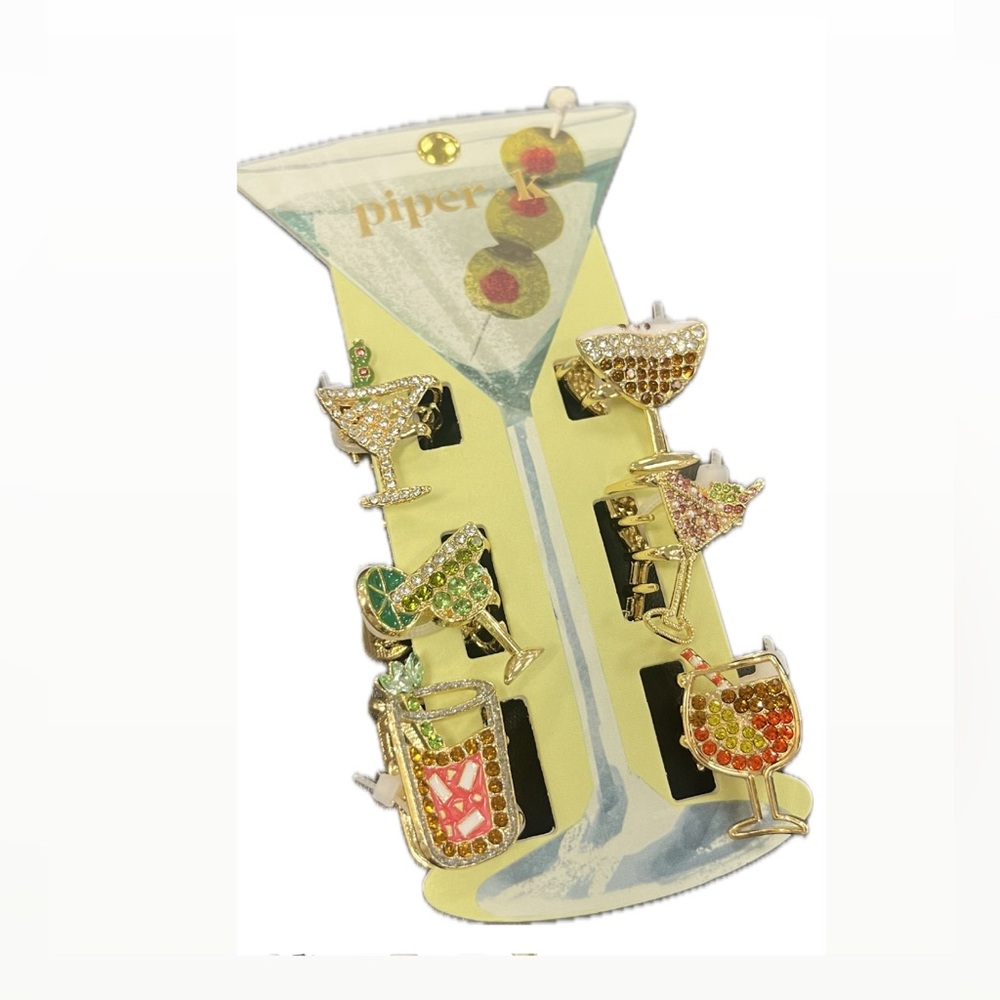 NWT 🍸🫒🍹 Piper K Cocktails Metal Claw Hair Clip Set of 6!